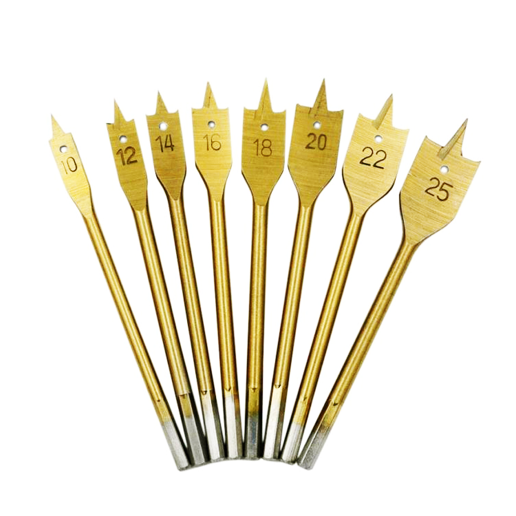 TiN coating Fast drilling Flat Spade drill bits with 3 tips for 6-55mm hole High carbon steel woodworking tools