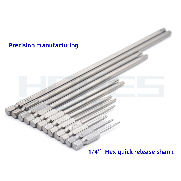 S2 T5 to T55 Torx screwdriver bits with without hole 50 65 75 100 150 200mm extra long quick release pneumatic tools