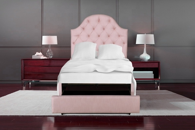 King Size Pink Upholstered Bed Diamond Tufted Headboard Kids Girls Bedroom Furniture bed