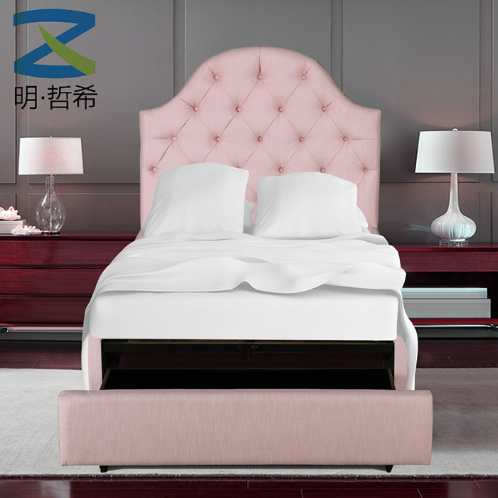 King Size Pink Upholstered Bed Diamond Tufted Headboard Kids Girls Bedroom Furniture bed