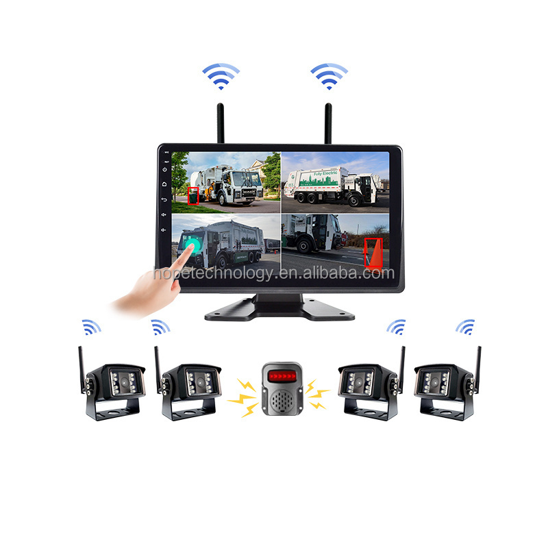 4-channel 10.1 Inch Touch Screeb  AHD 2.4Ghz digital signal wireless Truck Bus Reverse Backup Camera Monitor system