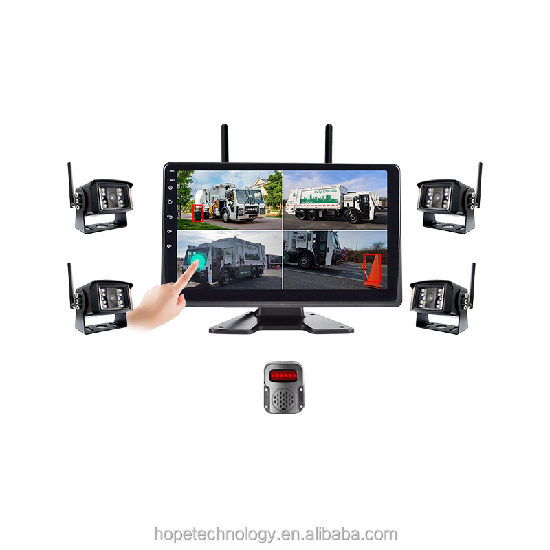 4-channel 10.1 Inch Touch Screeb  AHD 2.4Ghz digital signal wireless Truck Bus Reverse Backup Camera Monitor system