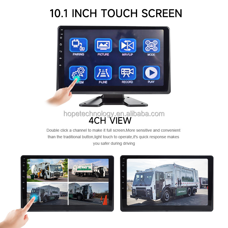 4-channel 10.1 Inch Touch Screeb  AHD 2.4Ghz digital signal wireless Truck Bus Reverse Backup Camera Monitor system