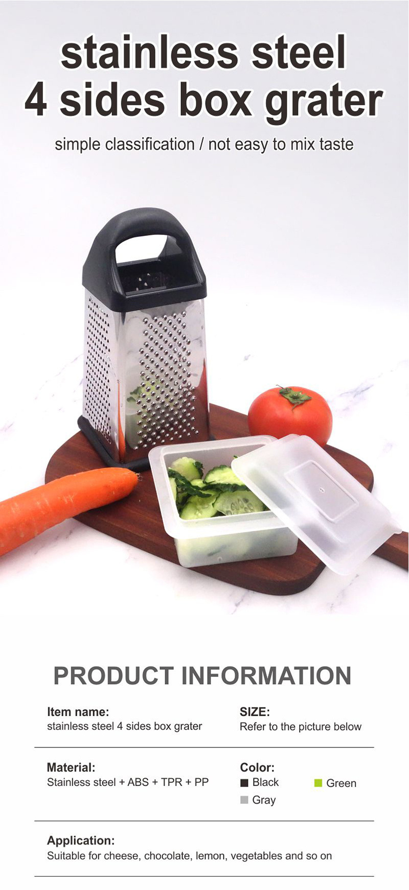 Home And Kitchen Multi-purpose Vegetable Cheese Stainless Steel 4 Sides Box Grater With Container