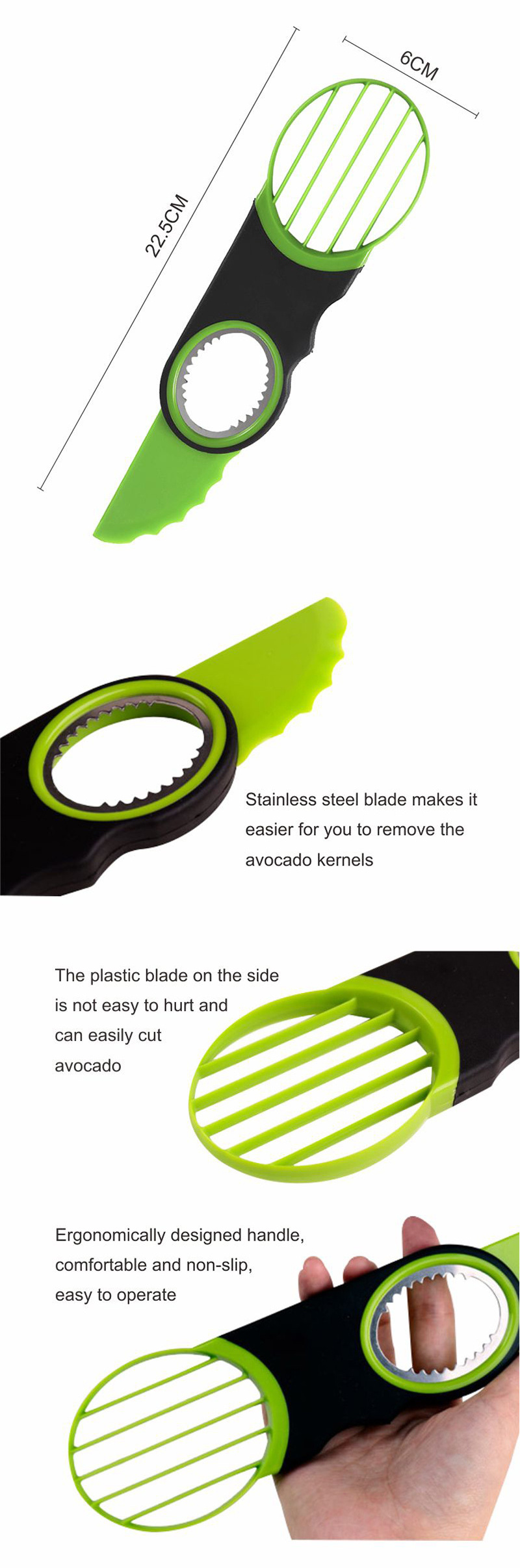 Hot Selling Kitchen Tools Multifunctional Fruit Avocado Cutter Knife Corer 3 In 1 Avocado Slicer