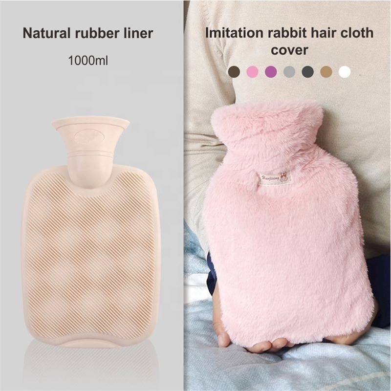 1L Natural Rubber Hot Water Bottle With  Plush Hot-Water Bag And Warmer Hot Water Bag With Cover