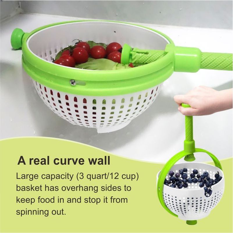 High quality Easy Clean Grips Large Plastic Salad Spinner Manual Salad Lettuce Spinner Colander With Collapsible Handle