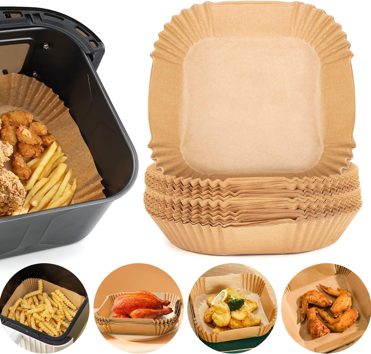 Air Fryer Liners Parchment Baking Paper for AirFryer Disposable Paper Liner for Microwave Non-Stick Liners Square Free of bleach