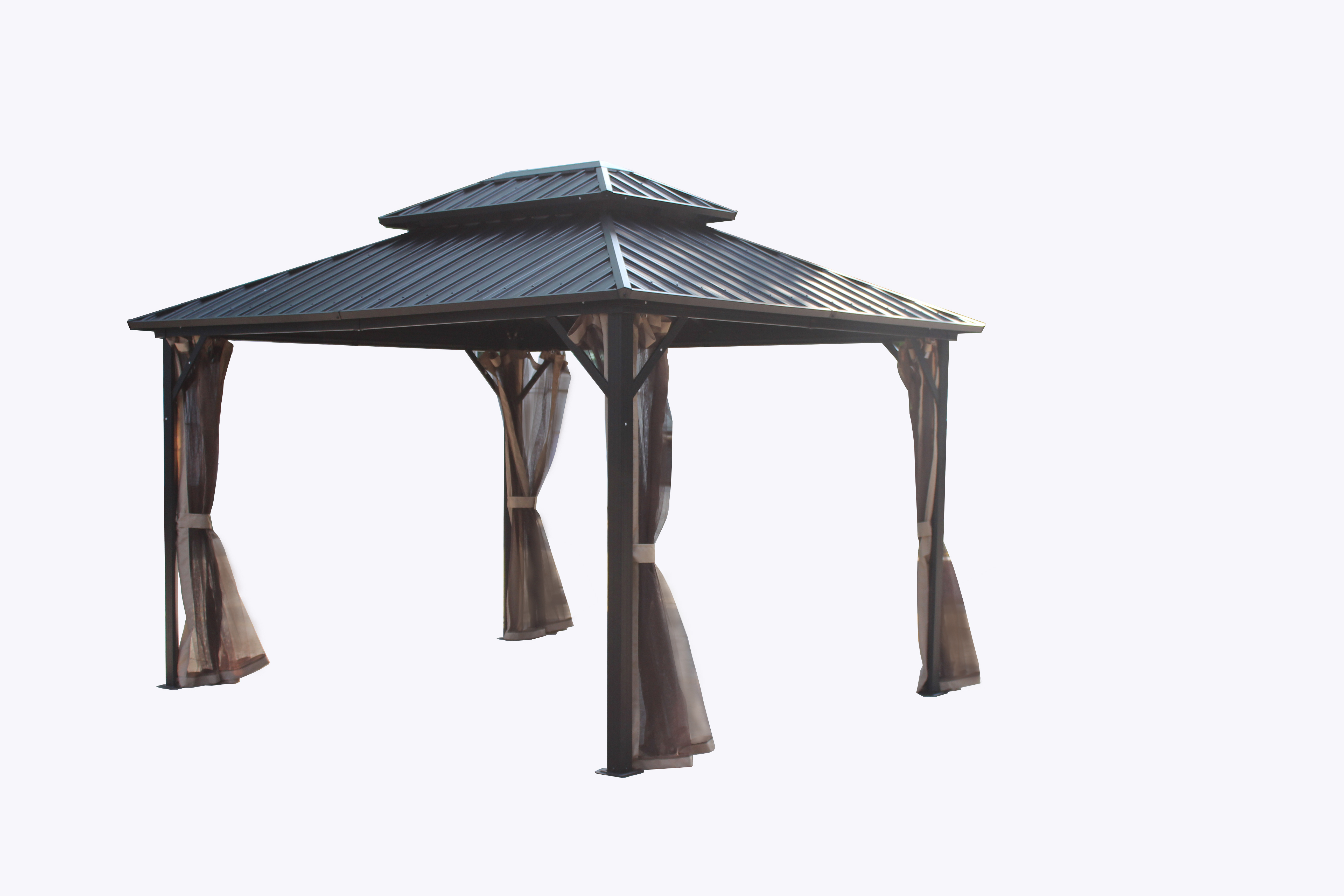 3X3.65X2.85M HIGH QUALITY DOUBLE TOPPED METAL GAZEBO WITH MOSQUITO NETTING FOR OUTDOOR GARDEN