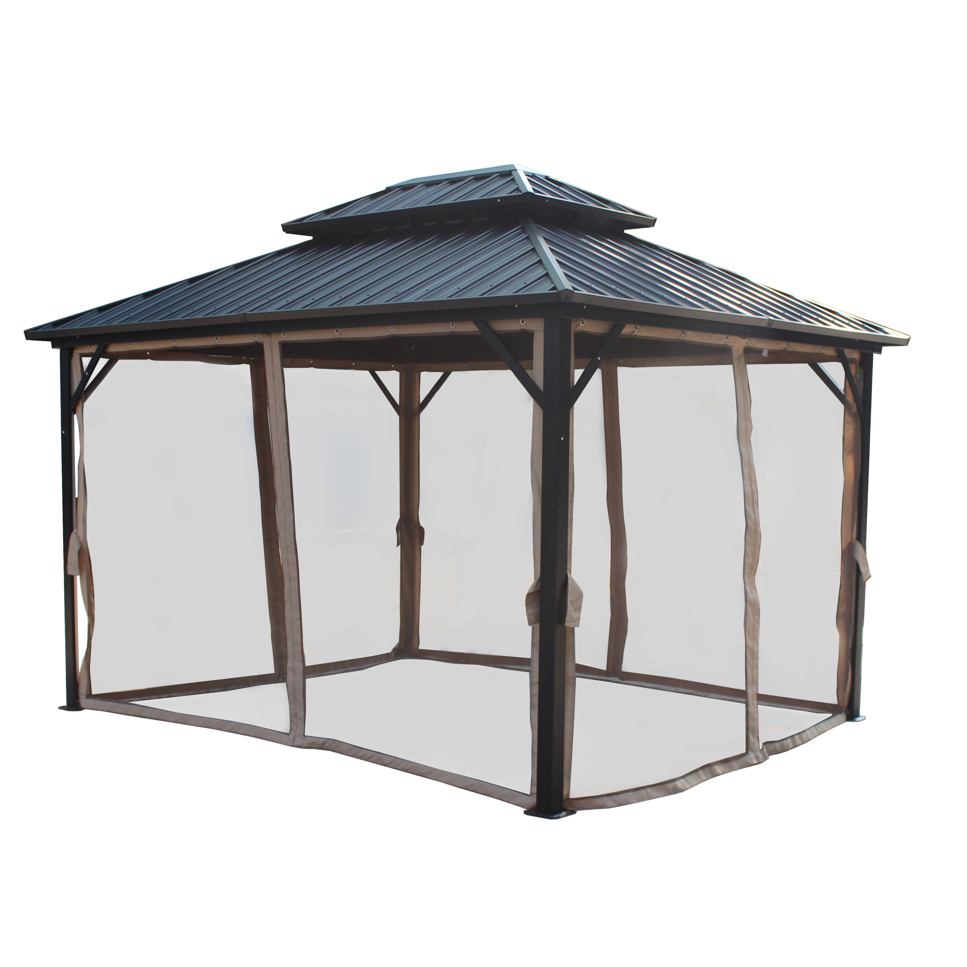 3X3.65X2.85M HIGH QUALITY DOUBLE TOPPED METAL GAZEBO WITH MOSQUITO NETTING FOR OUTDOOR GARDEN