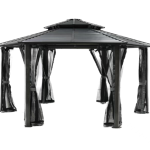 dia4x4x2.8M Hexagonal Hardtop Gazebo Outdoor Weather-Resistant Aluminum Frame Sun Gazebo