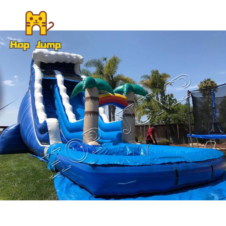 Marble Blue Slide Water Inflatable Tropical Palm Tree Commercial Water Slide Inflatable 18ft 20ft 22ft Water Inflatable Slide