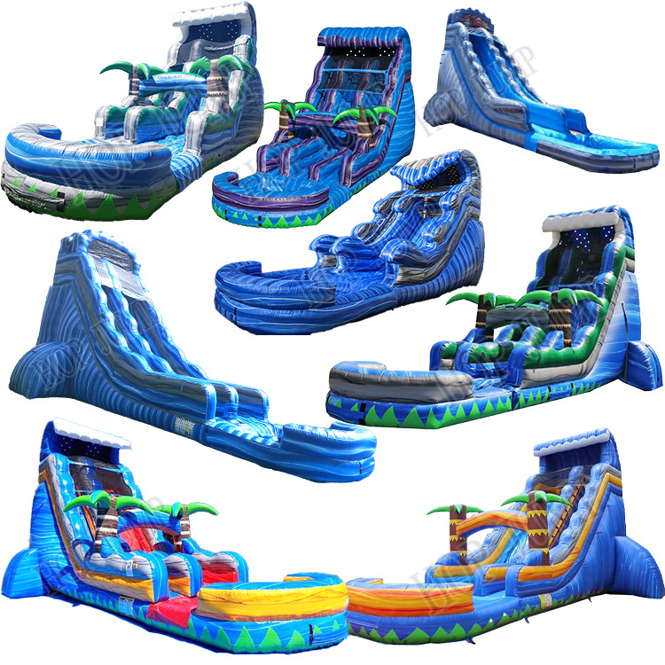 Marble Blue Slide Water Inflatable Tropical Palm Tree Commercial Water Slide Inflatable 18ft 20ft 22ft Water Inflatable Slide