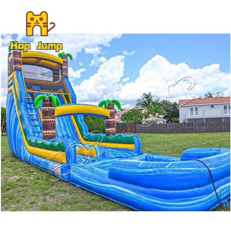 Marble Blue Slide Water Inflatable Tropical Palm Tree Commercial Water Slide Inflatable 18ft 20ft 22ft Water Inflatable Slide