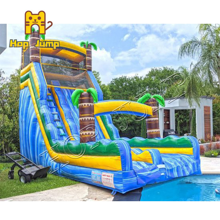 Marble Blue Slide Water Inflatable Tropical Palm Tree Commercial Water Slide Inflatable 18ft 20ft 22ft Water Inflatable Slide