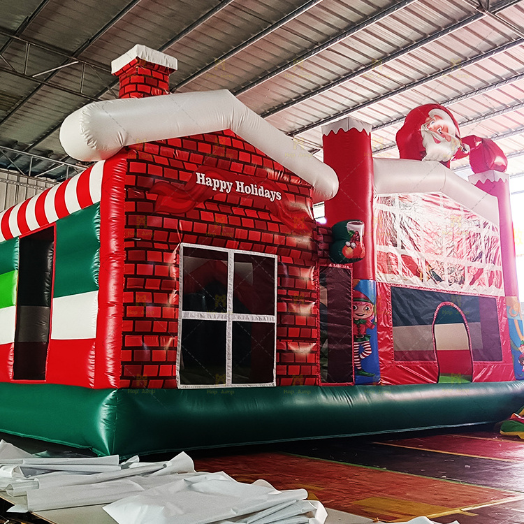 Hot sale inflatable merry christmas bounce house with slide combo fun city happy holidays jumping castle with slide  for kids