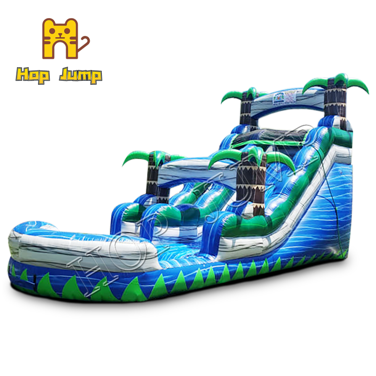 Marble Blue Slide Water Inflatable Tropical Palm Tree Commercial Water Slide Inflatable 18ft 20ft 22ft Water Inflatable Slide