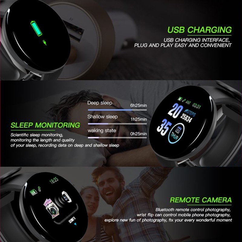 D18S Smart Watch D18 IP67 Waterproof  Fitness Tracker Hot Sports Watch Heart Rate Wristband Bracelet Smartwatch for IOS Android