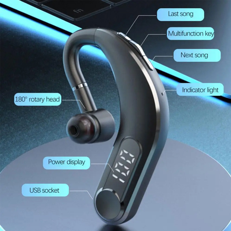 M22 Single Ear Hook Business Headset 5.2 Bluetooth Earphone Wireless Earbuds Handsfree Sports Headphone with Mic LED Display