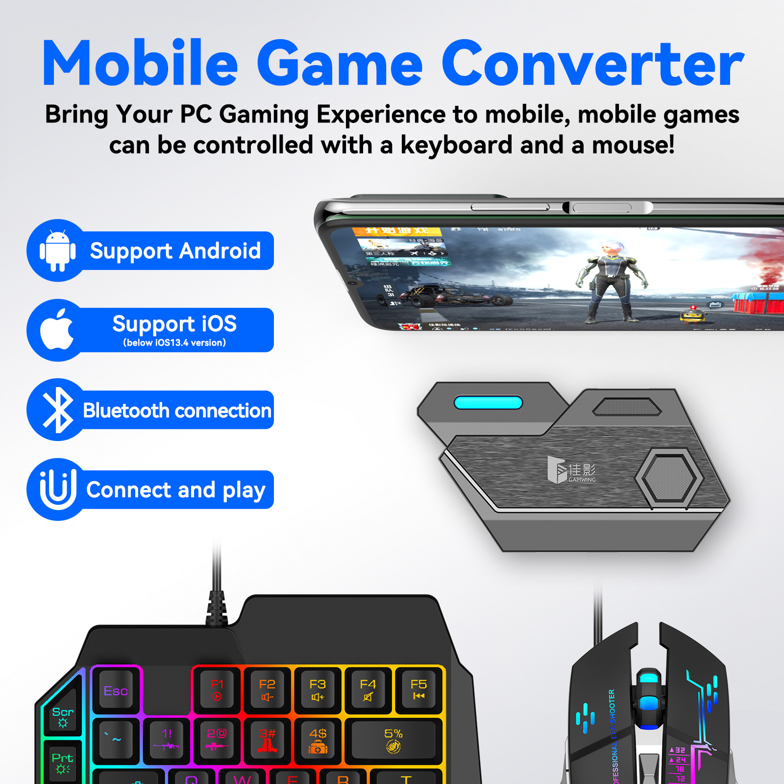 RGB LED Light Mobile Phone Gaming Keyboards and Mouse Pad Combos Pack for Free Fire Gaming Computer Laptop Gamer Android Ios