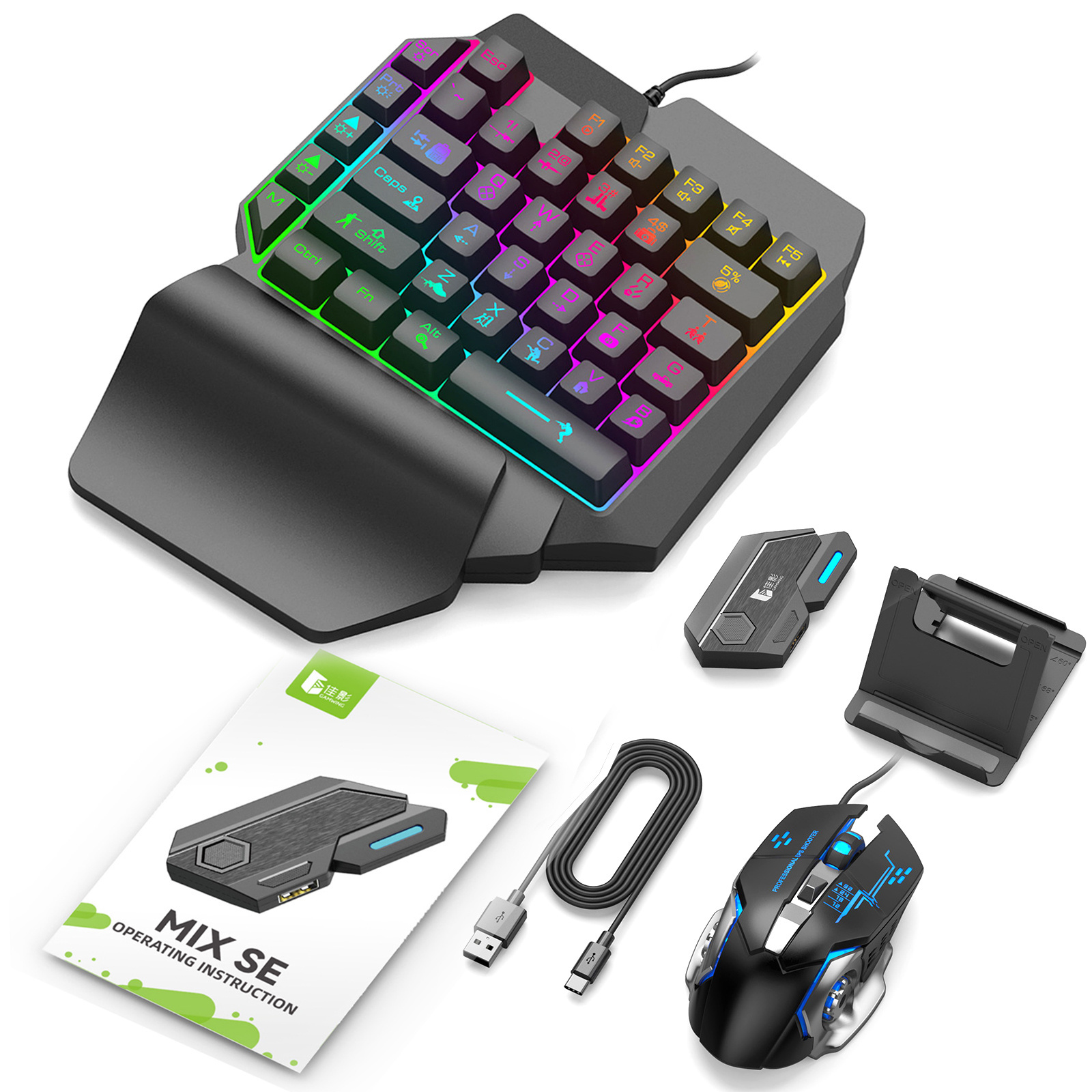 RGB  LED Light Mobile Phone Gaming Keyboard and Mouse Pad Android Ios Combos Pack for Free Fire Gaming Computer Laptop Gamer