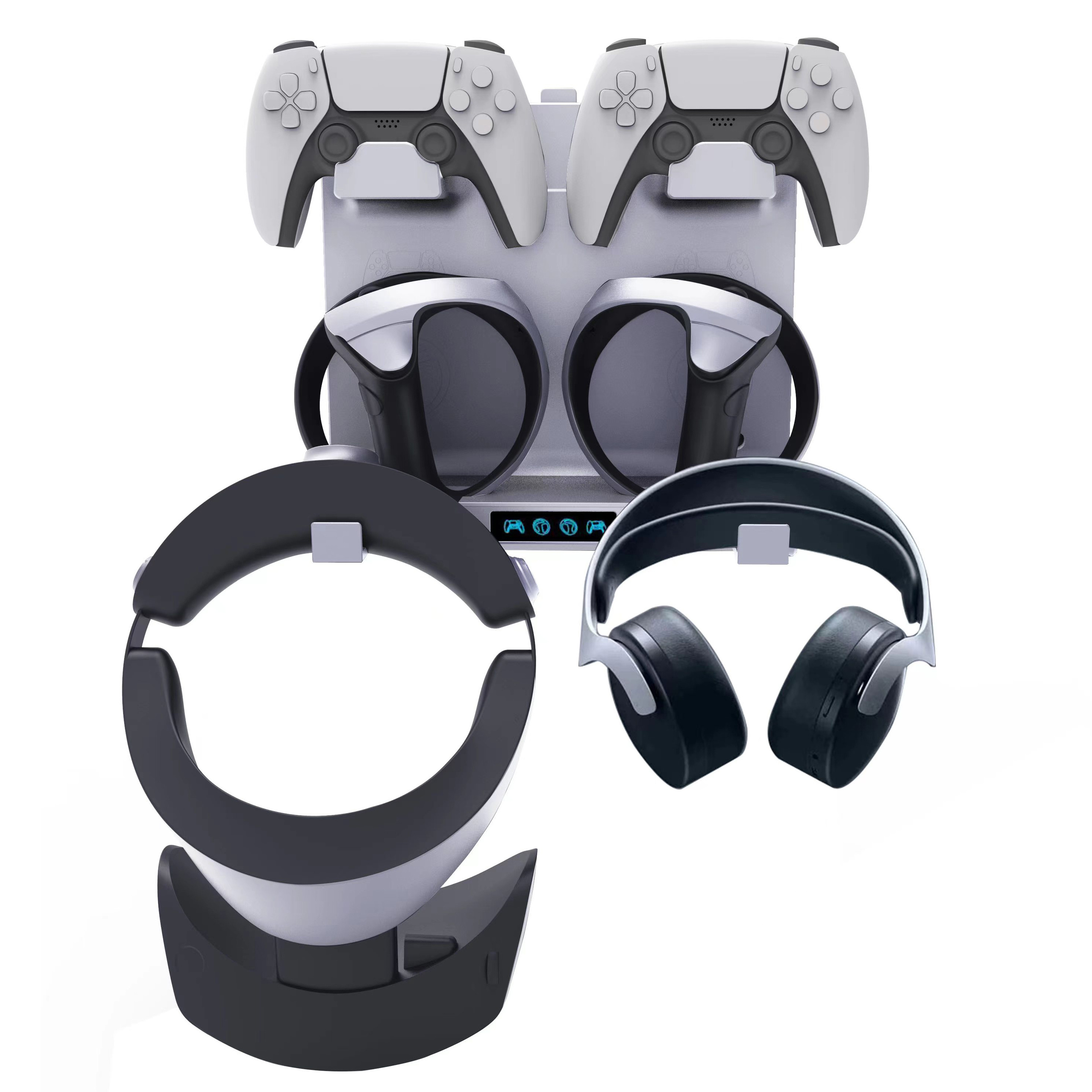 Wall Mount Desk Charger Stand Holder Hanging Bracket Headset Hanger Game Console for PS5 Dual Gamepad PS VR2 Remote Controller