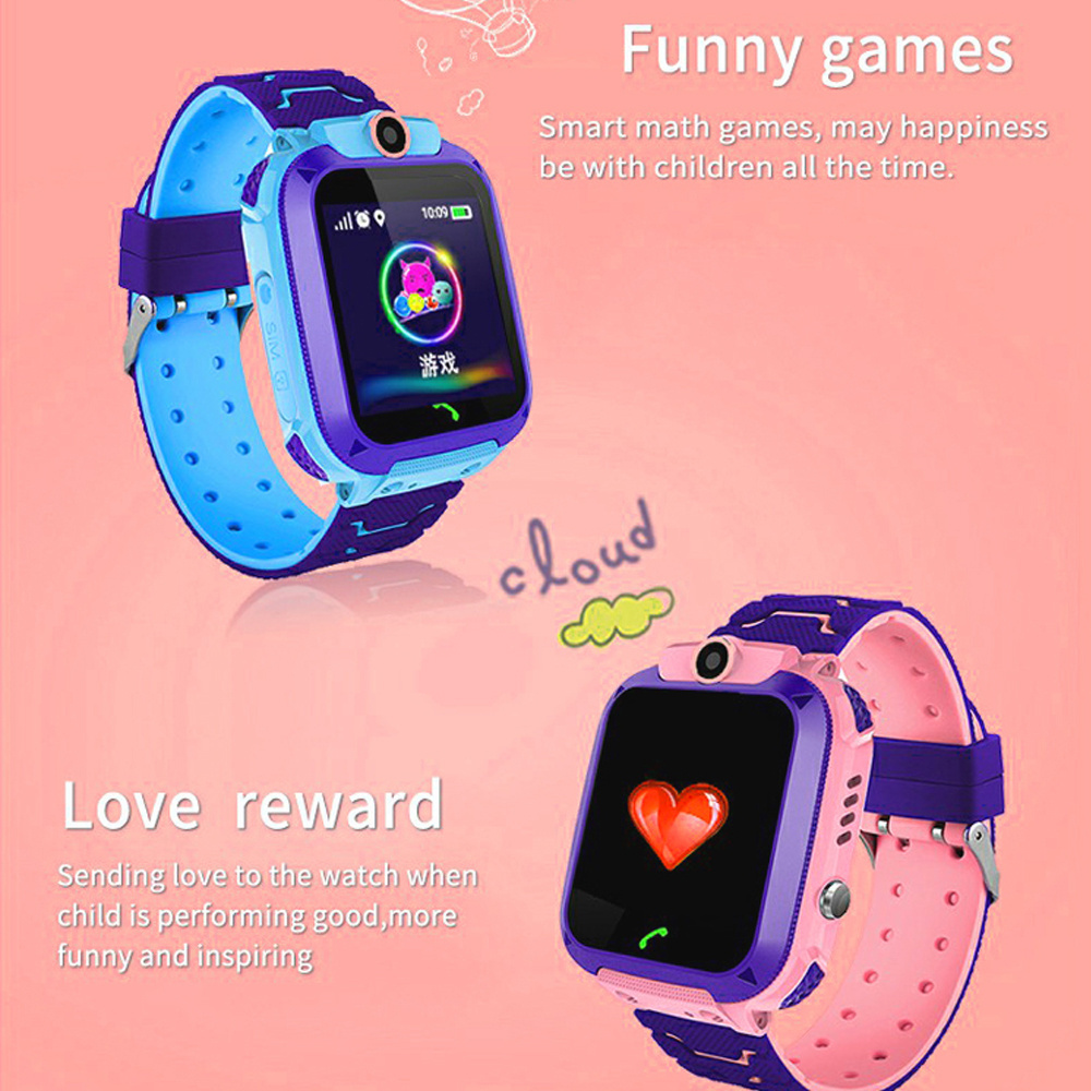 Ip67 Waterproof Long Standby SOS Alarm Math Games Flashlight Footprints Q12 Children Smartwatch Kids Smart Watch With Sim Card