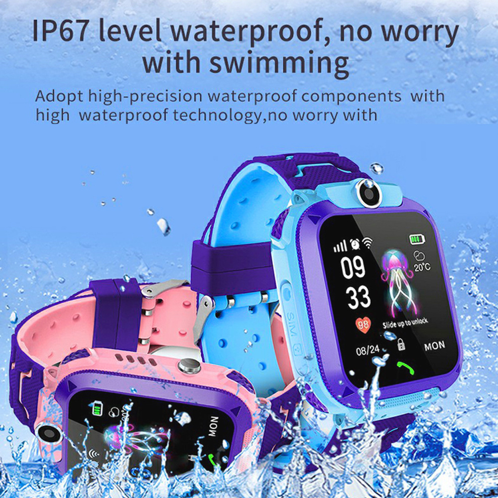 Ip67 Waterproof Long Standby SOS Alarm Math Games Flashlight Footprints Q12 Children Smartwatch Kids Smart Watch With Sim Card