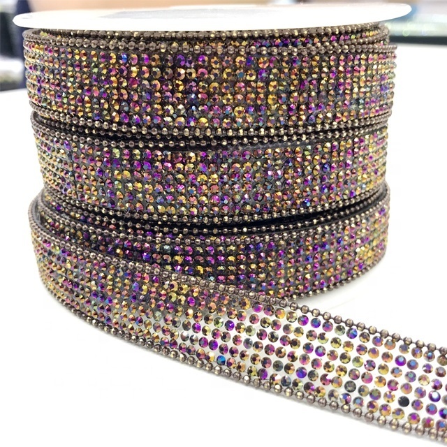 L188 1.5cm Rhinestone Ribbon Hot Fix Rhinestones Tape Adhesive Rhinestone Trim Strip for Wedding Party Decoration