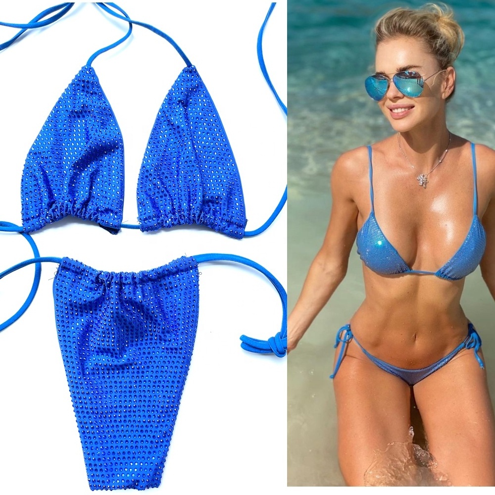 S573 Bling Bling rhinestone bikini women Sparkling rhinestone thong bikini swimwear swimsuit set