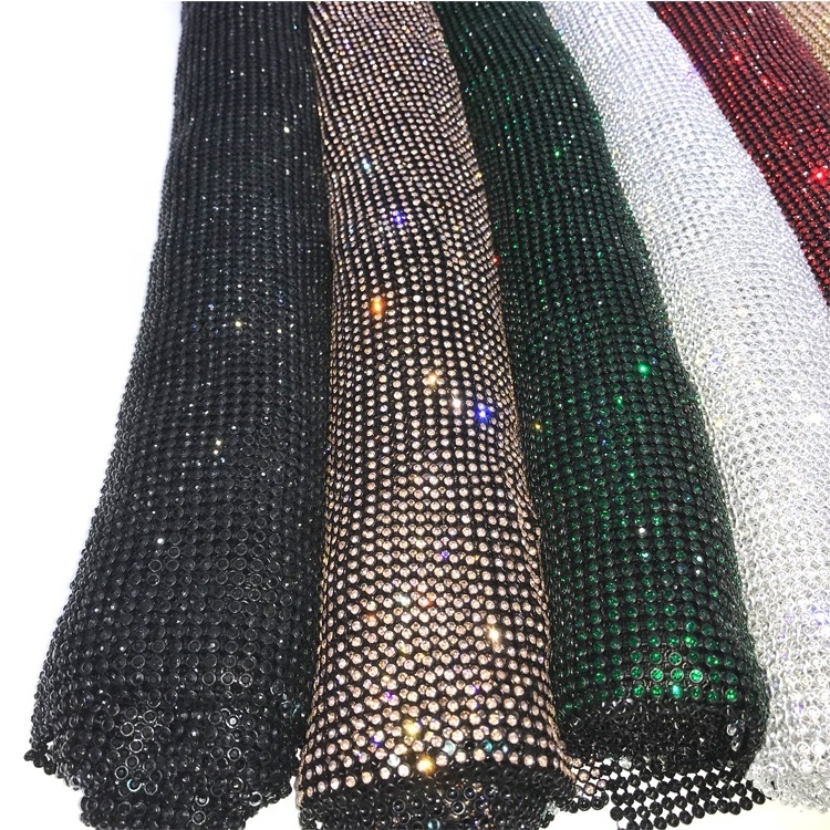 S145 45*120cm cuttable Rhinestones Fabric Sheet black Metal Rhinestone Fabric Mesh Without Glue for dress bags