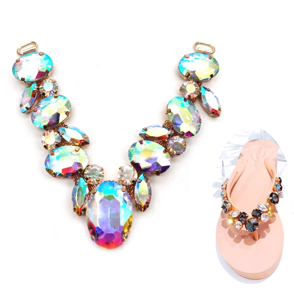 S195 wholesale  V shape rhinestone chain decoration for flip flops clips crystal bling shoes decoration