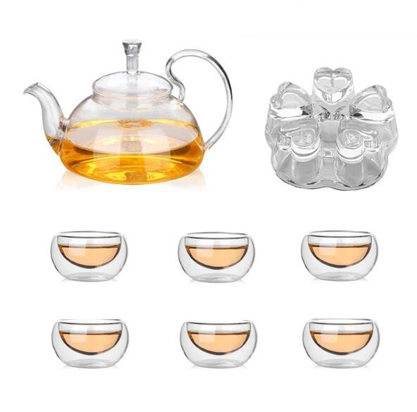 Best selling wholesale heat resistant clear glass tea set/teapot