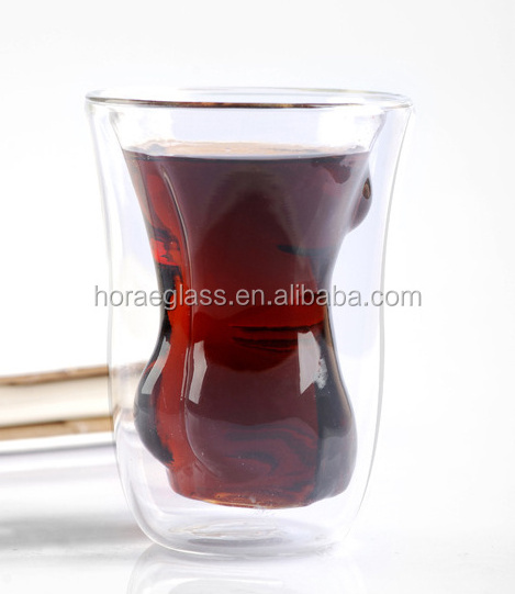 Lady shape heat-resistant glass double wall glass cup/ Borosilicate glass cup manufacturer