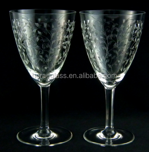 Water Glasses / Wine Glasses with a Leafy Etch Pattern - Water Goblets - Wine Goblets - Vintage Stemware