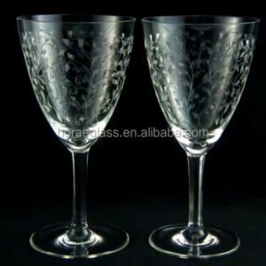 Water Glasses / Wine Glasses with a Leafy Etch Pattern - Water Goblets - Wine Goblets - Vintage Stemware