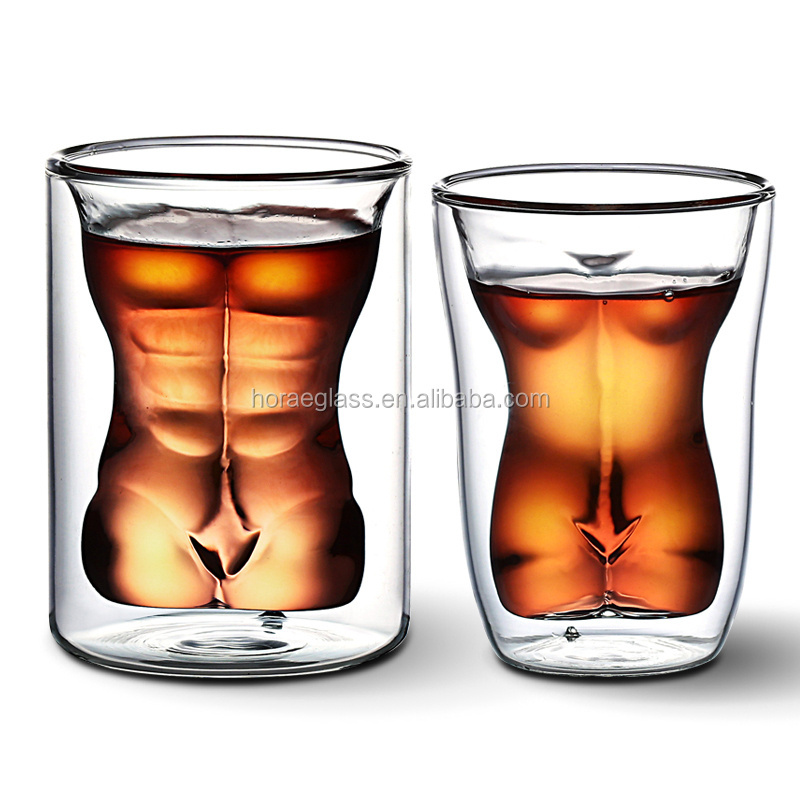 Lady shape heat-resistant glass double wall glass cup/ Borosilicate glass cup manufacturer