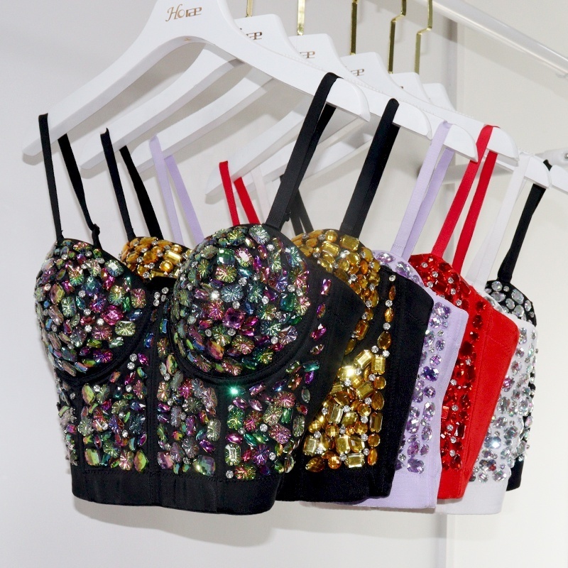 BL04 Hot Selling Diamond Women Vest Summer Sexy Crystal Bustier Rhinestone Bra Crop Top