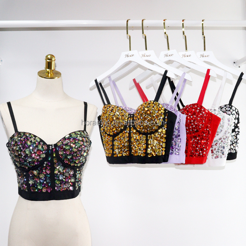 BL04 Hot Selling Diamond Women Vest Summer Sexy Crystal Bustier Rhinestone Bra Crop Top