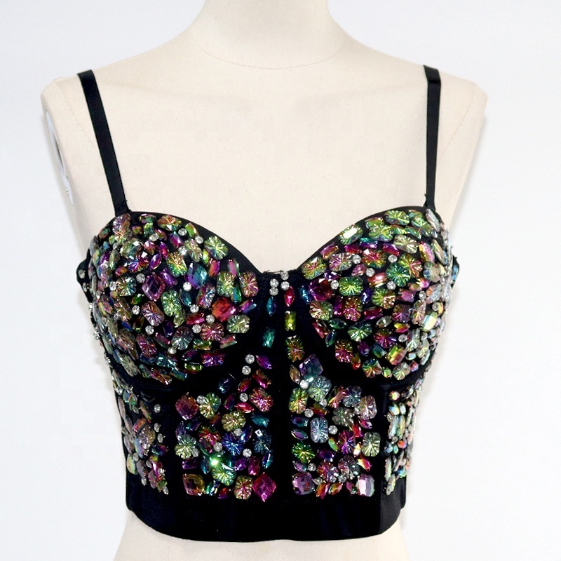 BL04 Hot Selling Diamond Women Vest Summer Sexy Crystal Bustier Rhinestone Bra Crop Top