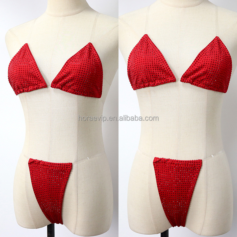 S613 Glitter Sexy Young Girl Rhinestone Bikini Two Pieces Crystal Bikini Beachwear Halter Backless Triangle Thong Swimsuit