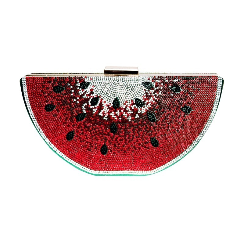 Creative Watermelon Shaped Crystal Handbags with Chain for Women Evening Gown Party Rhinestone Clutch Purse