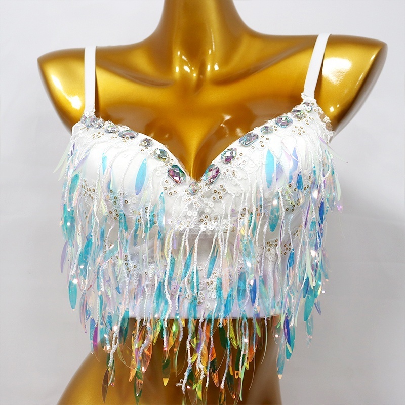 Bl24 Trendy Women Samba Carnival Costumes Female Sexy Beaded Sequin Tassel Bra Corset Tops