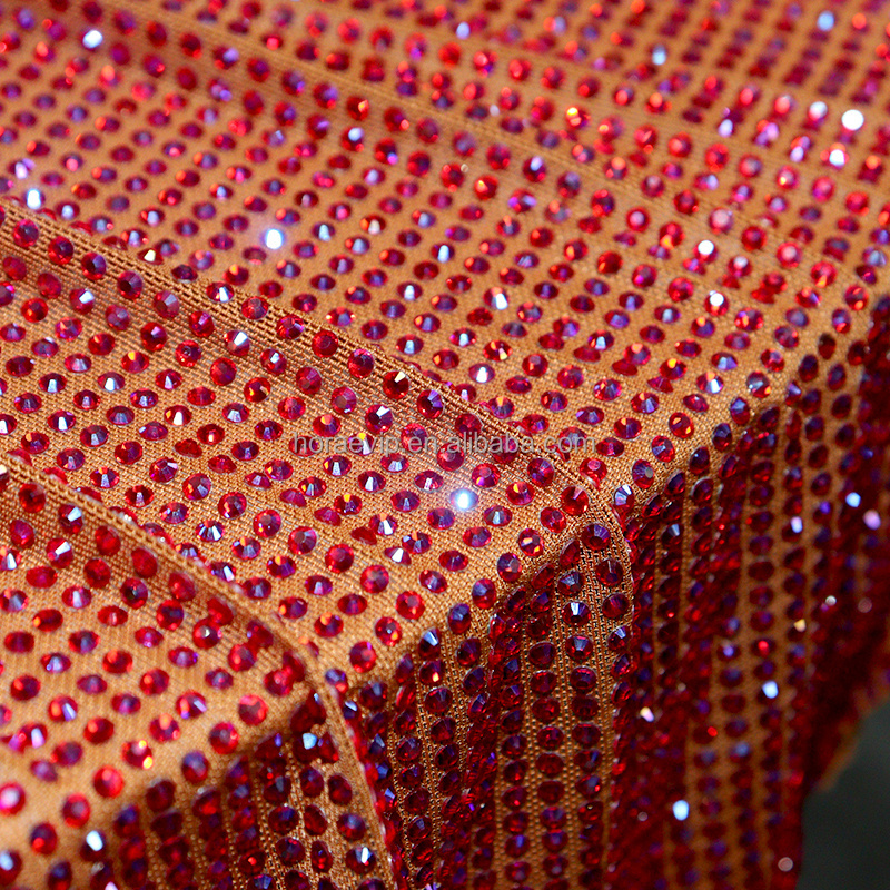 Wedding Rhinestone Glitter Fabric Elastic Pink Mesh Custom Net Soft Sewing Diamond Fabric