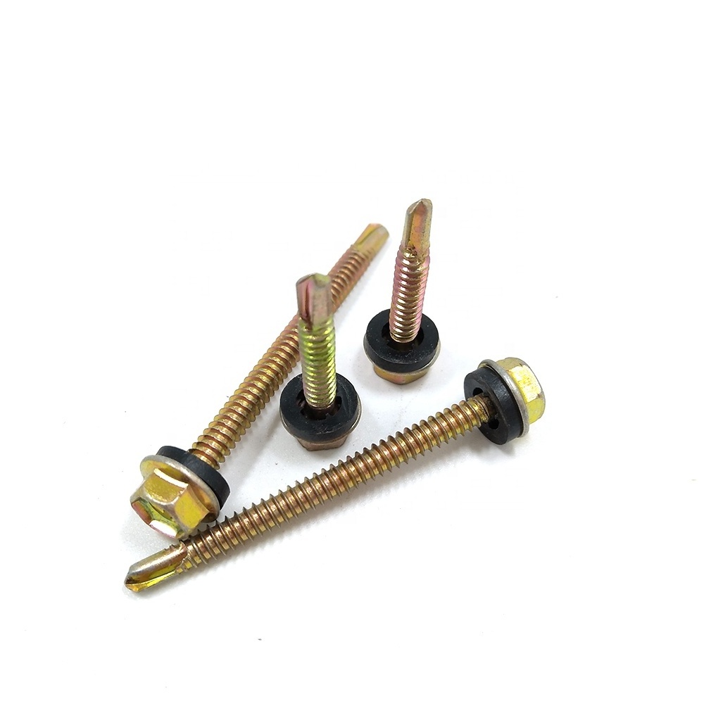 C1022 Metal Tek Roofing Screw Yellow Zinc Plated Hex Washer Self Drilling Screw With Rubber Washer