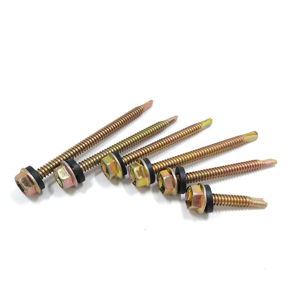 C1022 Metal Tek Roofing Screw Yellow Zinc Plated Hex Washer Self Drilling Screw With Rubber Washer