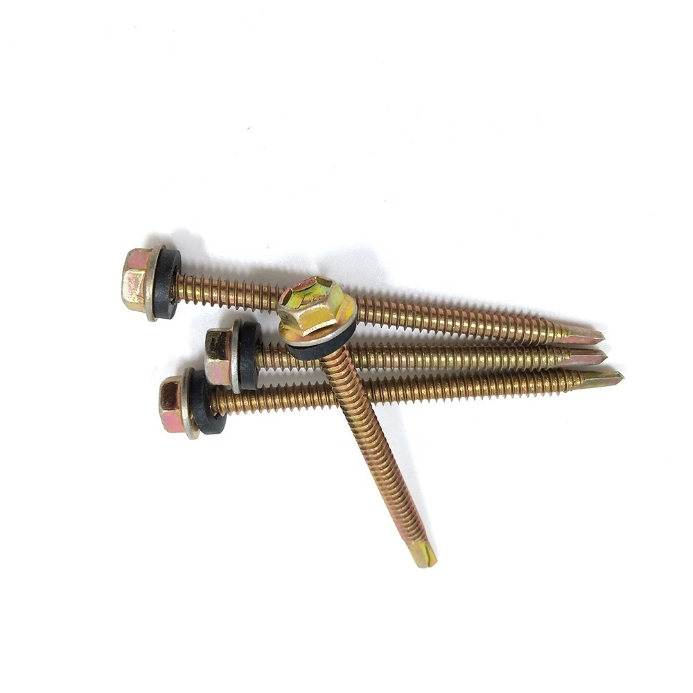 C1022 Metal Tek Roofing Screw Yellow Zinc Plated Hex Washer Self Drilling Screw With Rubber Washer