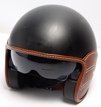 Leather Open Face Bike Scooter Motorcycle certificate ECE 22.06 Half Helmet With eye protection Glasses For Men Women