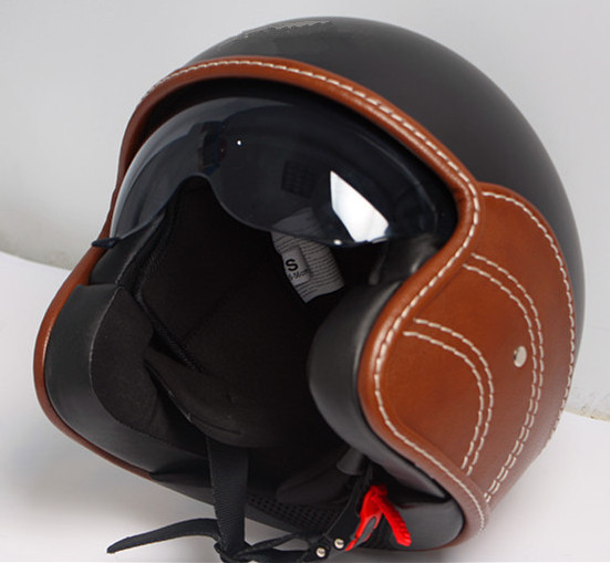 Leather Open Face Bike Scooter Motorcycle certificate ECE 22.06 Half Helmet With eye protection Glasses For Men Women