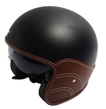 Leather Open Face Bike Scooter Motorcycle certificate ECE 22.06 Half Helmet With eye protection Glasses For Men Women